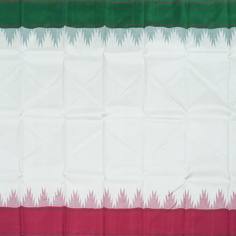 Hayagrivas Pristine White Handloom Kanjivaram Silk Saree with Ganga Jamuna (Green And Maroon) Border BBD1186K2-1