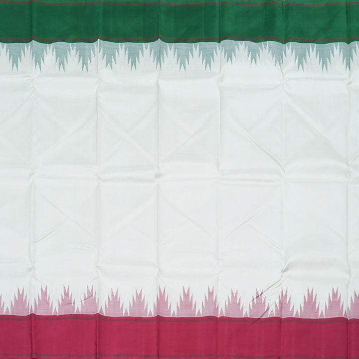 Hayagrivas Pristine White Handloom Kanjivaram Silk Saree with Ganga Jamuna (Green And Maroon) Border BBD1186K2-1