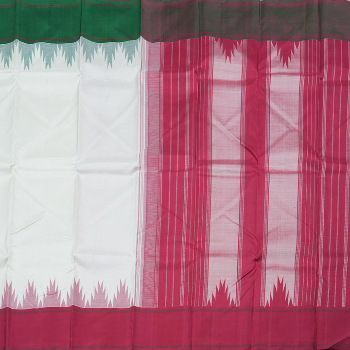 Hayagrivas Pristine White Handloom Kanjivaram Silk Saree with Ganga Jamuna (Green And Maroon) Border BBD1186K2-1