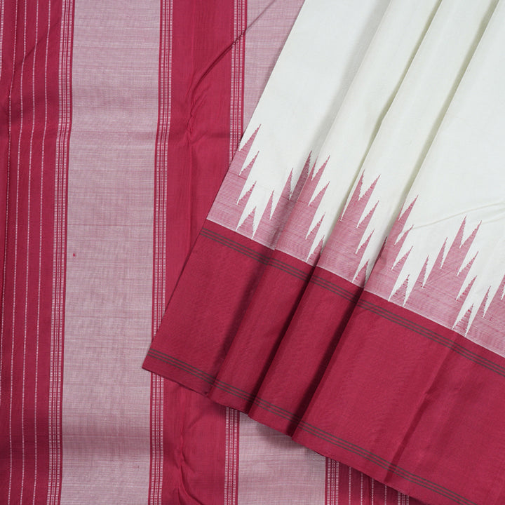 Hayagrivas Pristine White Handloom Kanjivaram Silk Saree with Ganga Jamuna (Green And Maroon) Border BBD1186K2-1