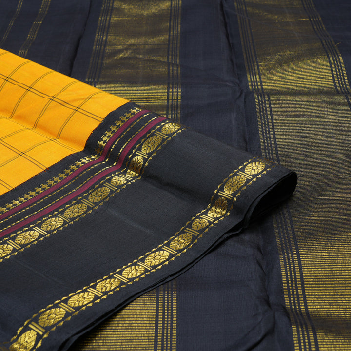 Hayagrivas Yellow Handloom Kanjivaram Silk Saree with Black Border BBD1186K3-1
