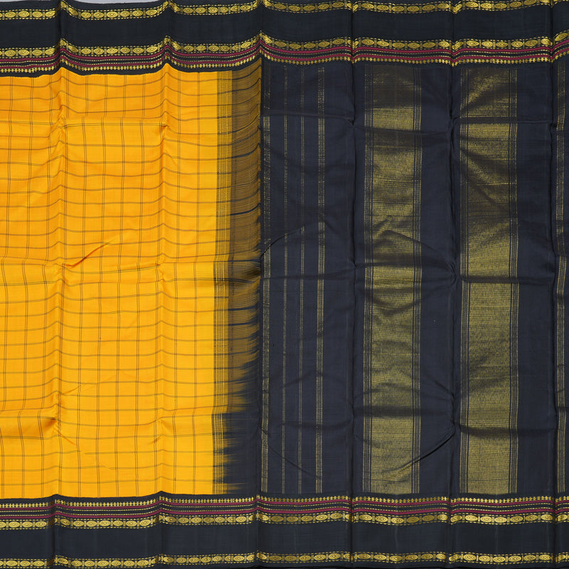 Hayagrivas Yellow Handloom Kanjivaram Silk Saree with Black Border BBD1186K3-1