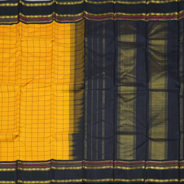 Hayagrivas Yellow Handloom Kanjivaram Silk Saree with Black Border BBD1186K3-1