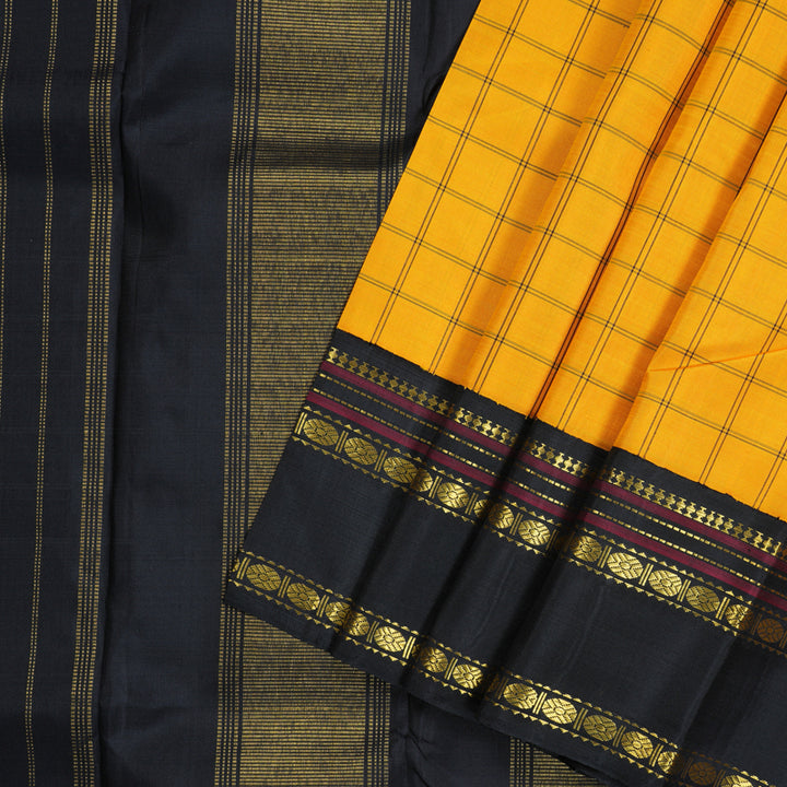 Hayagrivas Yellow Handloom Kanjivaram Silk Saree with Black Border BBD1186K3-1