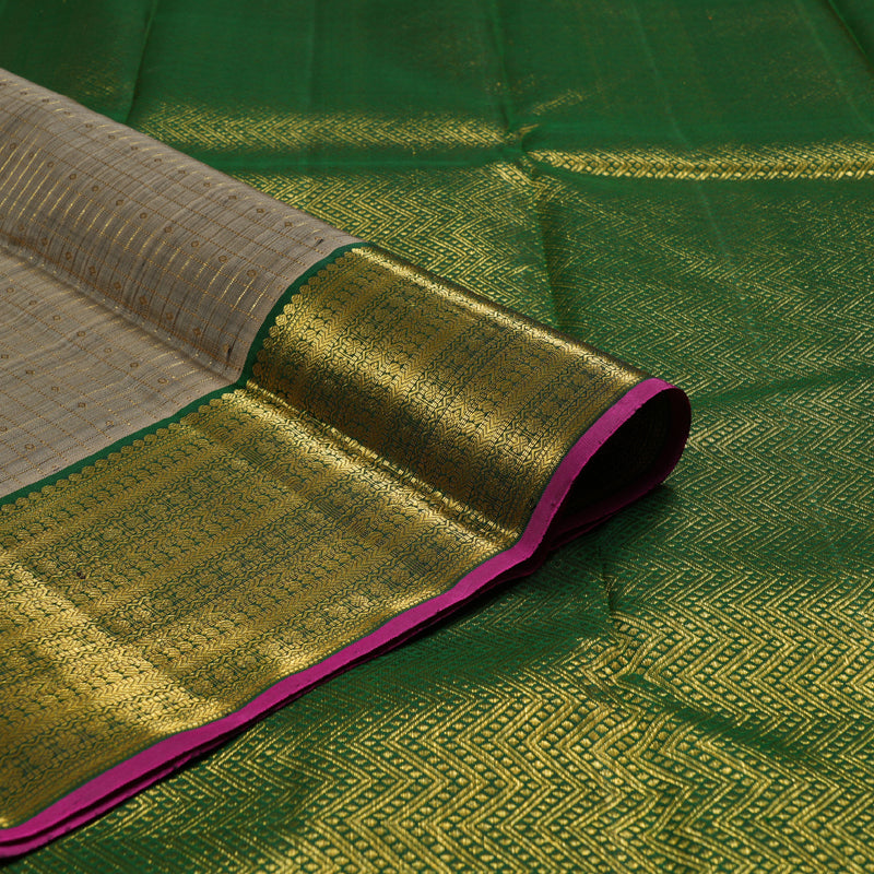 Hayagrivas Ash Grey Handloom Kanjivaram Silk Saree with Bottle Green Border BBD1187K4-1