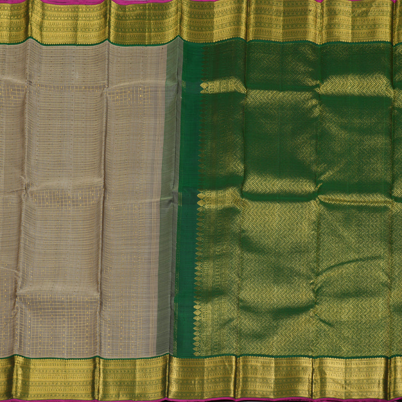 Hayagrivas Ash Grey Handloom Kanjivaram Silk Saree with Bottle Green Border BBD1187K4-1