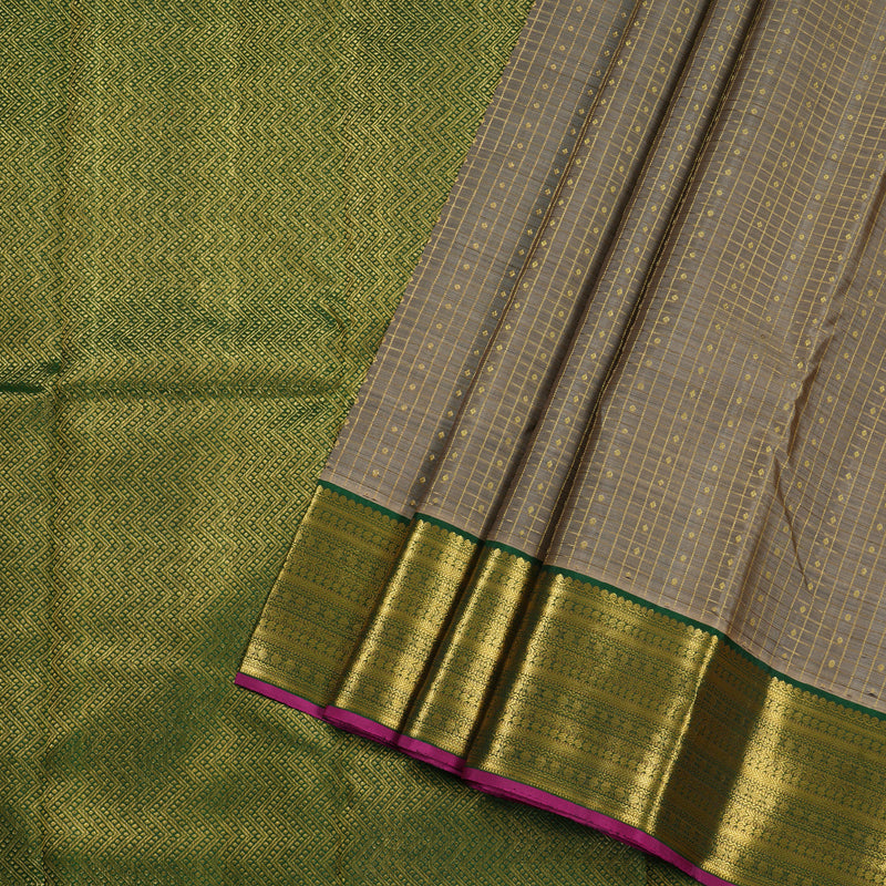 Hayagrivas Ash Grey Handloom Kanjivaram Silk Saree with Bottle Green Border BBD1187K4-1