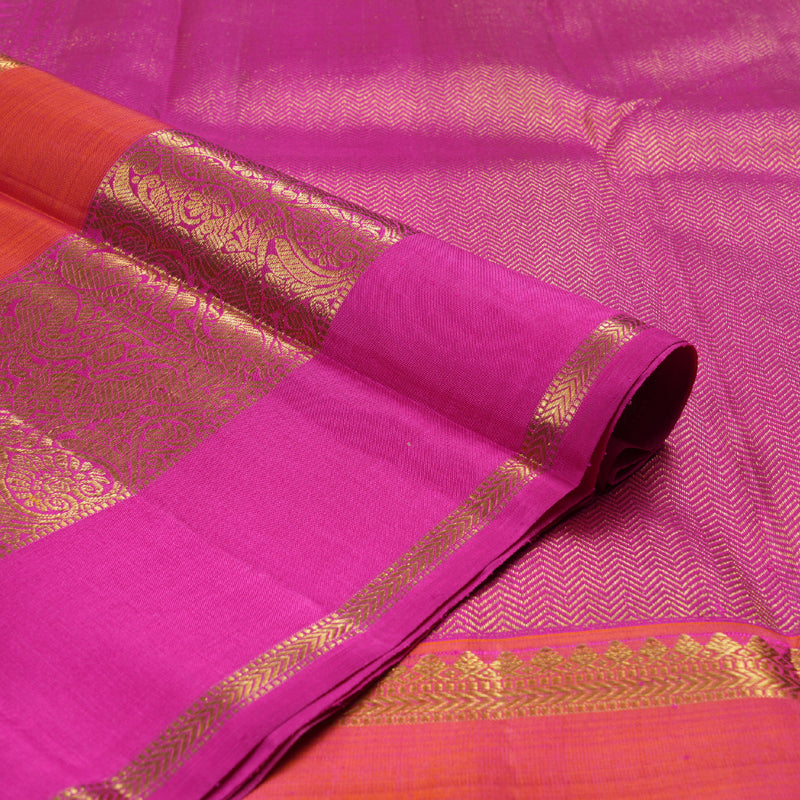 Hayagrivas Yellow Handloom Kanjivaram Silk Saree with Ganga Jamuna (Blue And Pink) Border BBD1187K6-1