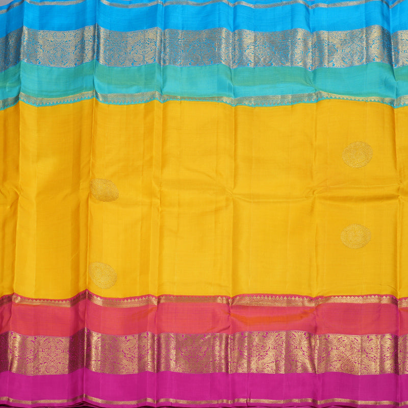 Hayagrivas Yellow Handloom Kanjivaram Silk Saree with Ganga Jamuna (Blue And Pink) Border BBD1187K6-1