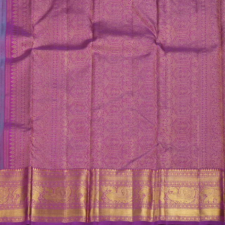 Hayagrivas Sea Blue Handloom Kanjivaram Silk Saree with Magenta Border BBD1188K2-1