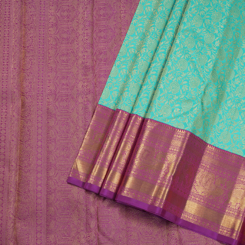 Hayagrivas Sea Blue Handloom Kanjivaram Silk Saree with Magenta Border BBD1188K2-1