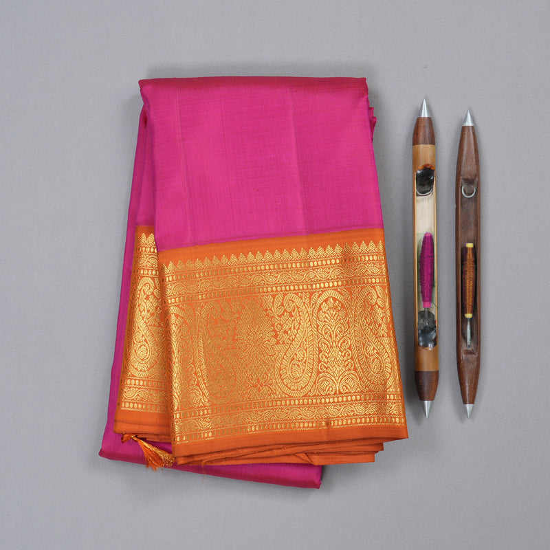 Hayagrivas Pretty Pink Handloom Kanjivaram Silk Saree with Orange Border BBD1189K1-2