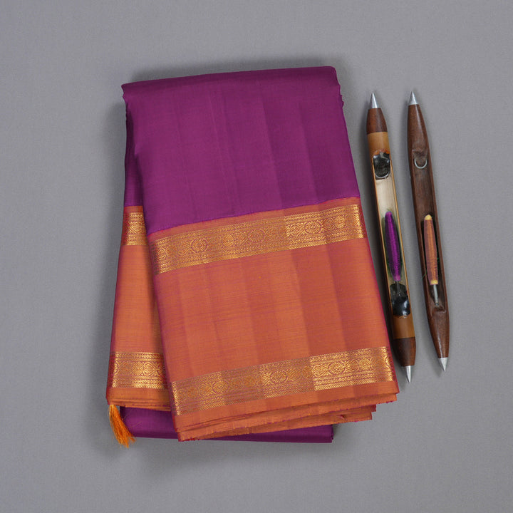 Hayagrivas Purple Handloom Retta Pet Kanjivaram Silk Saree with Dual Tone (Yellow With Pink) Border BBD1189K1-3