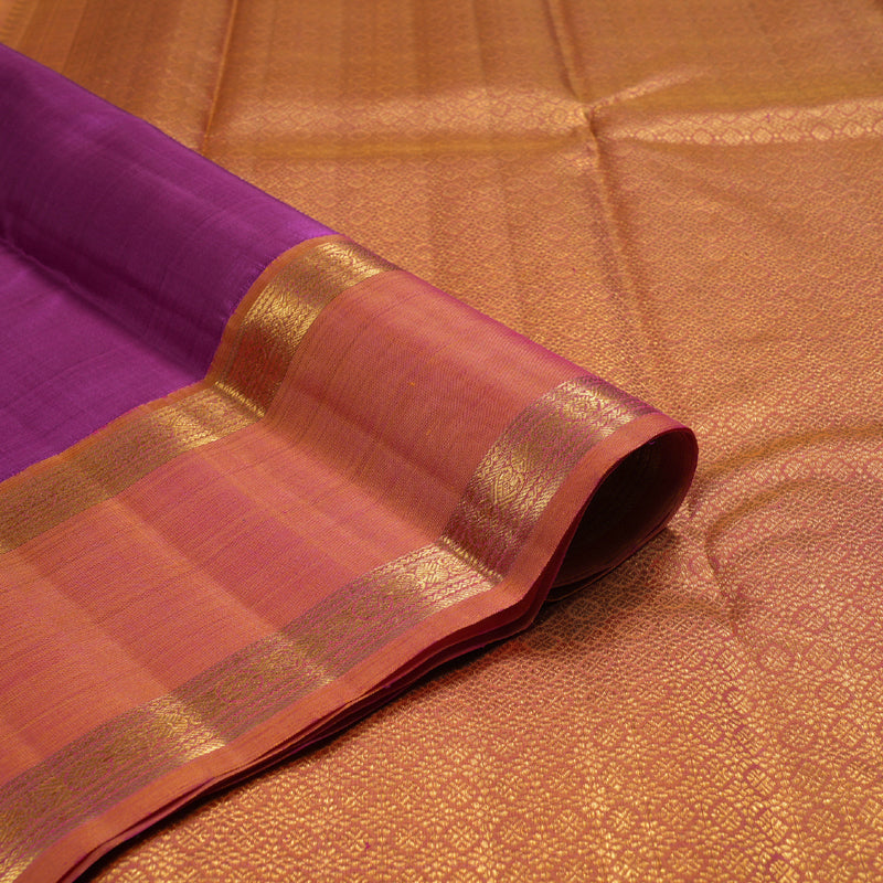 Hayagrivas Purple Handloom Retta Pet Kanjivaram Silk Saree with Dual Tone (Yellow With Pink) Border BBD1189K1-3