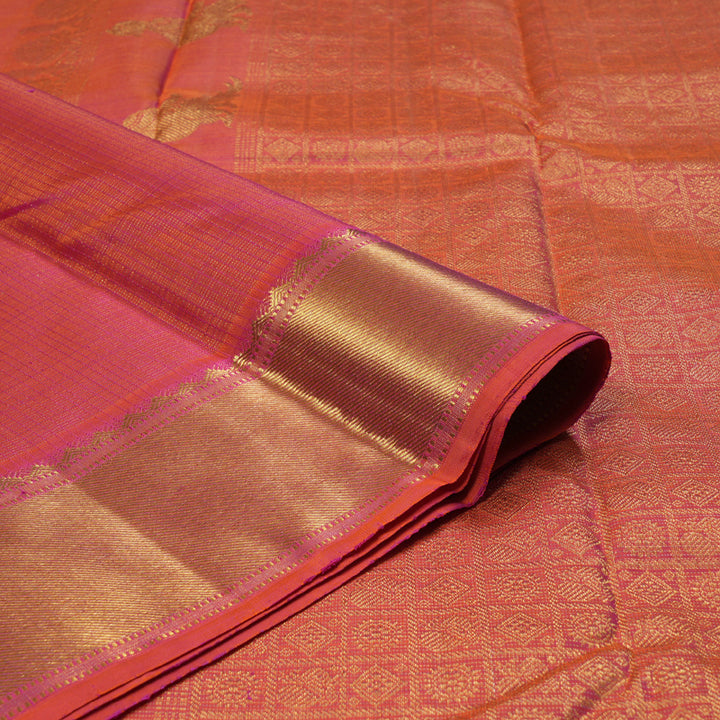 Hayagrivas Orangish Pink Handloom Kanjivaram Silk Saree BBD1195K3-1