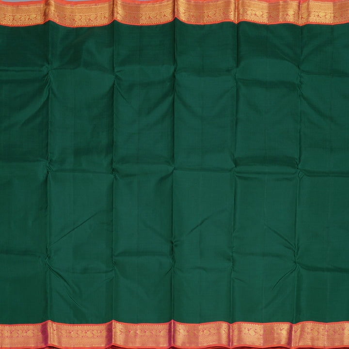 Hayagrivas Bottle Green Handloom Kanjivaram Silk Saree with Orangish Pink Border BBD1195K3-3