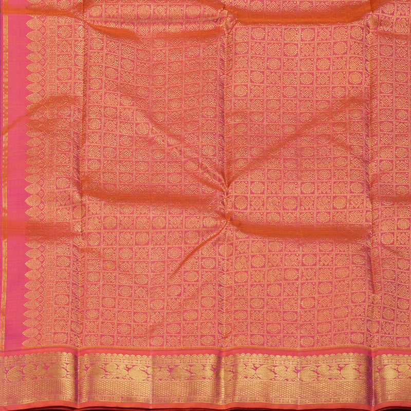 Hayagrivas Bottle Green Handloom Kanjivaram Silk Saree with Orangish Pink Border BBD1195K3-3