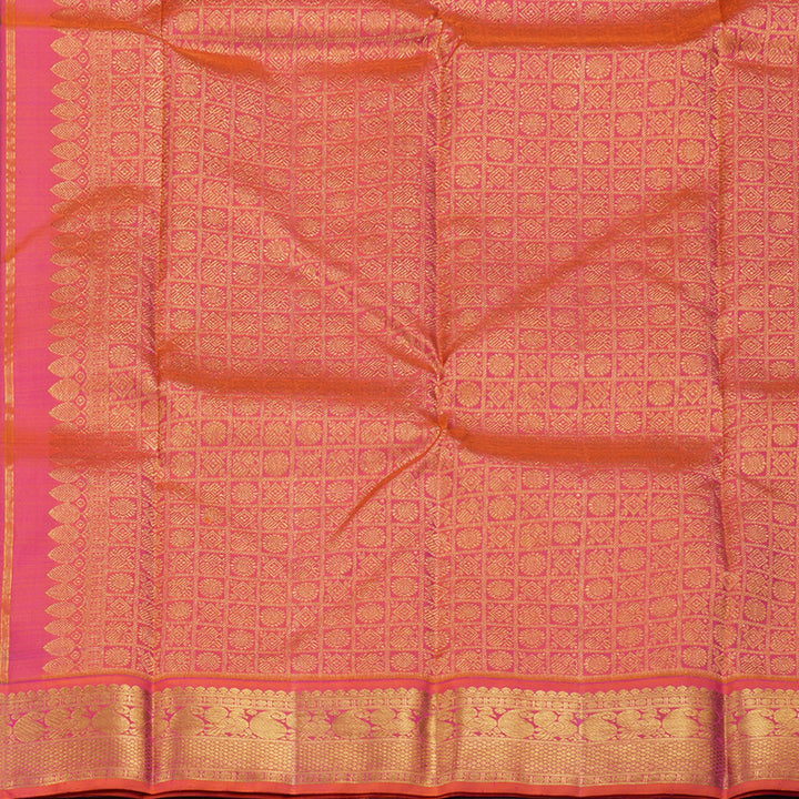 Hayagrivas Bottle Green Handloom Kanjivaram Silk Saree with Orangish Pink Border BBD1195K3-3