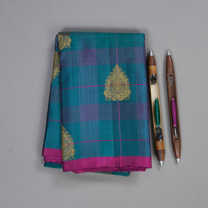 Hayagrivas Peacock Blue Handloom Kanjivaram Silk Saree BBD1198K1-1