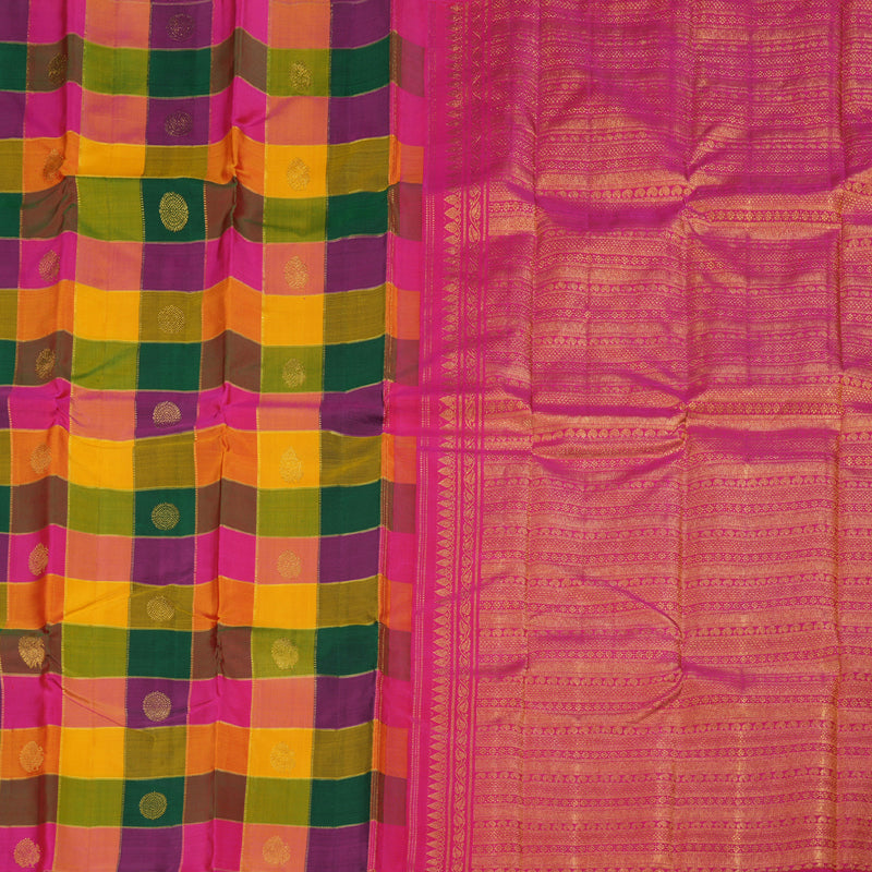 Hayagrivas Multi Color Checks Handloom Kanjivaram Silk Saree BBD1201K3-1