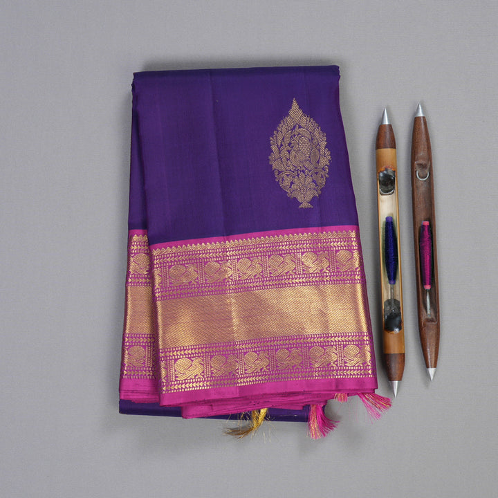 Hayagrivas Purple Handloom Kanjivaram Silk Saree with Pink Border BBD1201K5-1