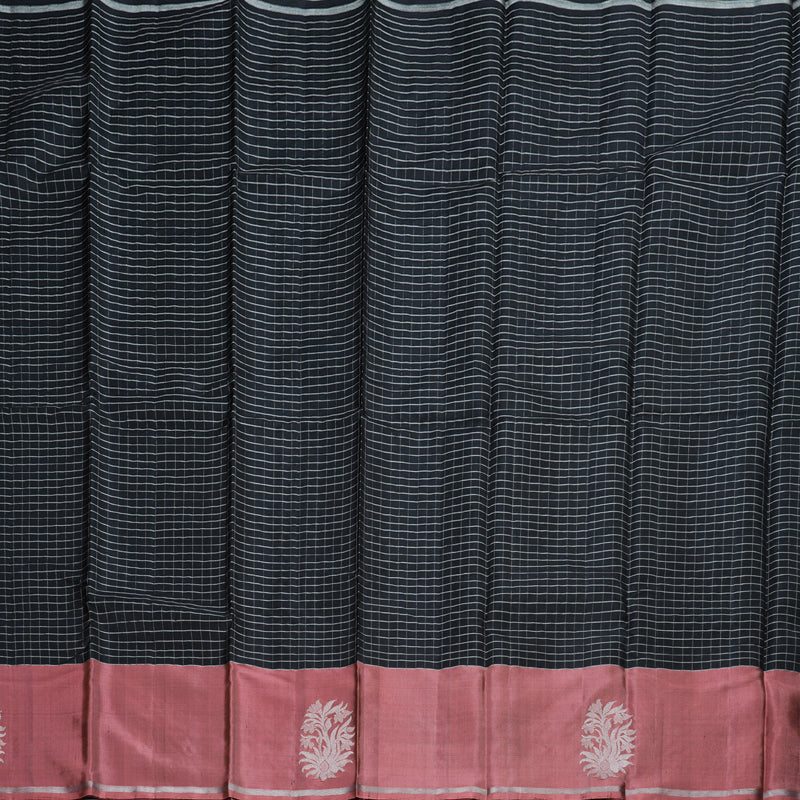 Hayagrivas Black Handloom Soft Silk Saree with Peach Pink Border BBD1211K3-4