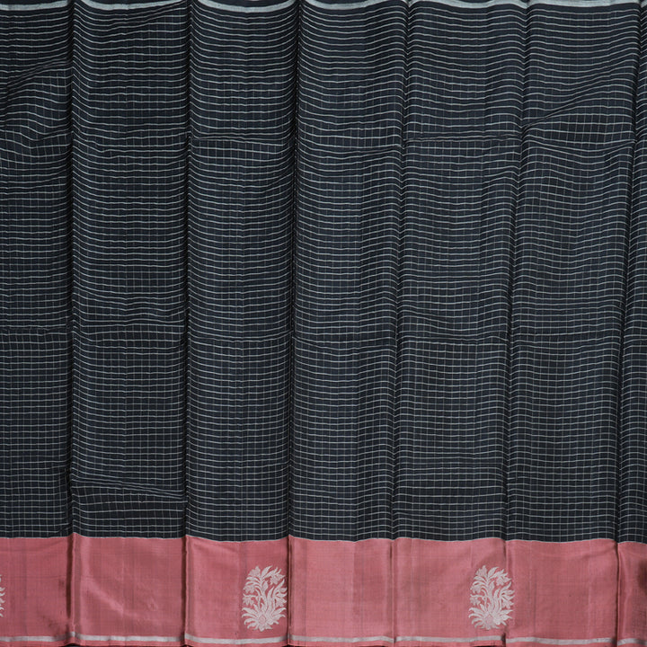 Hayagrivas Black Handloom Soft Silk Saree with Peach Pink Border BBD1211K3-4