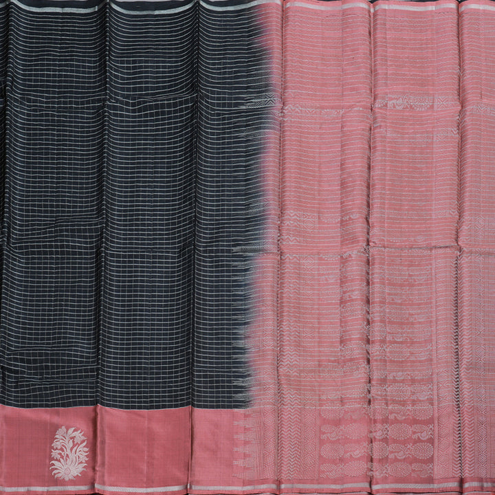 Hayagrivas Black Handloom Soft Silk Saree with Peach Pink Border BBD1211K3-4