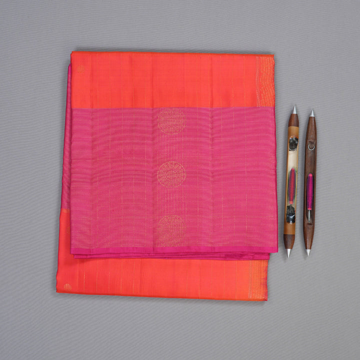 Hayagrivas Orangish Pink Handloom Soft Silk Saree with Pink Border BBD1211K3-7