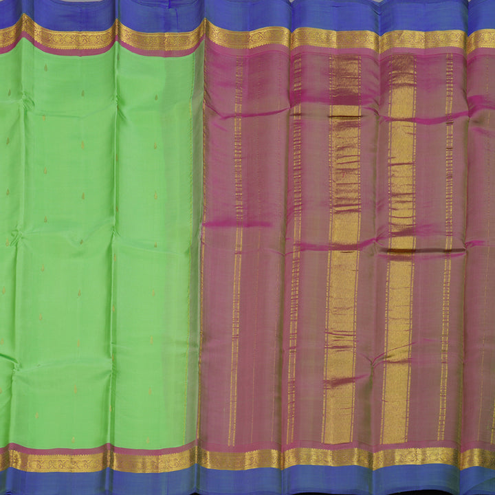 Hayagrivas Light Pastel Green Handloom Kanjivaram Silk Saree with Blue Border BBD1212K7-1