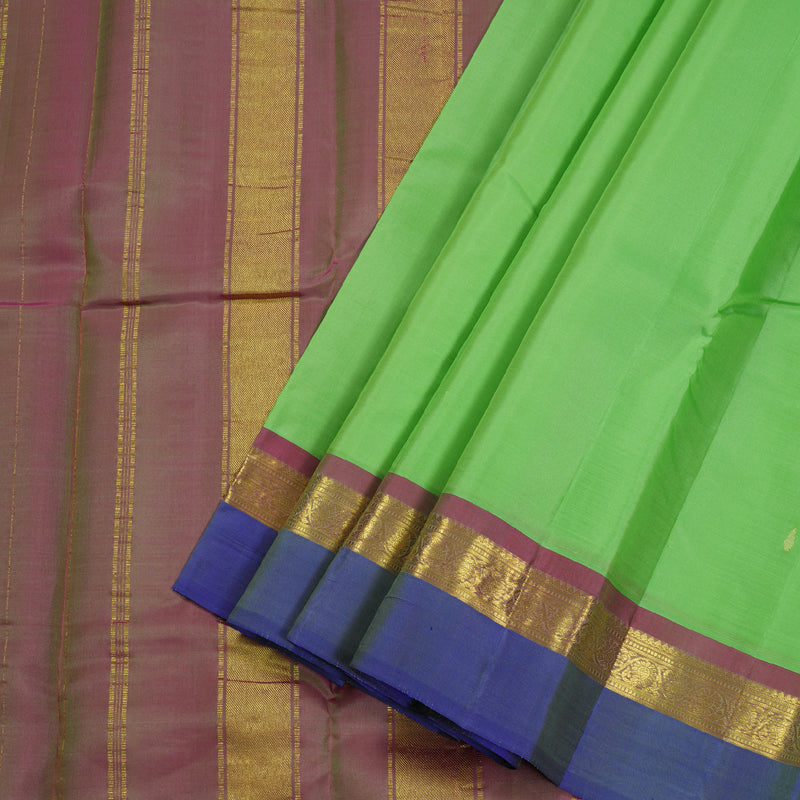 Hayagrivas Light Pastel Green Handloom Kanjivaram Silk Saree with Blue Border BBD1212K7-1