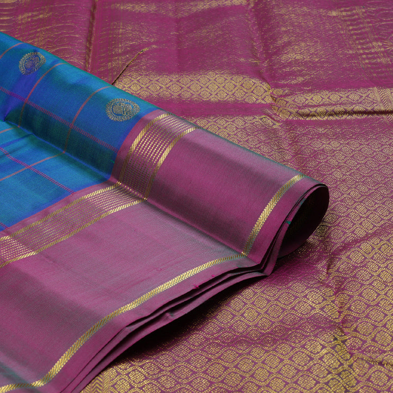 Hayagrivas Peacock Blue Handloom Kanjivaram Silk Saree with Purple Border BBD1212K8-1