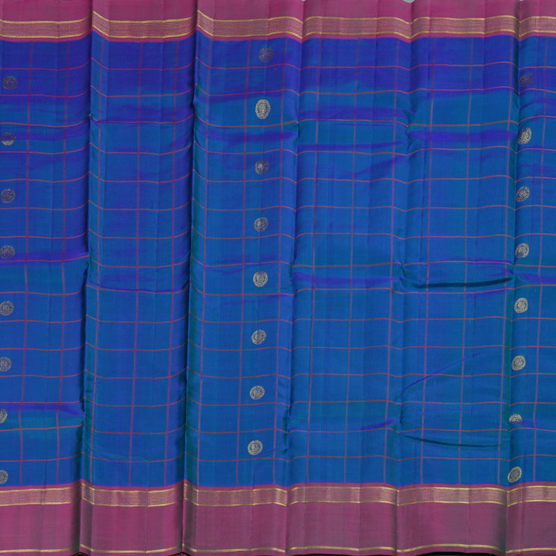 Hayagrivas Peacock Blue Handloom Kanjivaram Silk Saree with Purple Border BBD1212K8-1