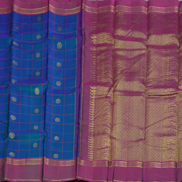 Hayagrivas Peacock Blue Handloom Kanjivaram Silk Saree with Purple Border BBD1212K8-1