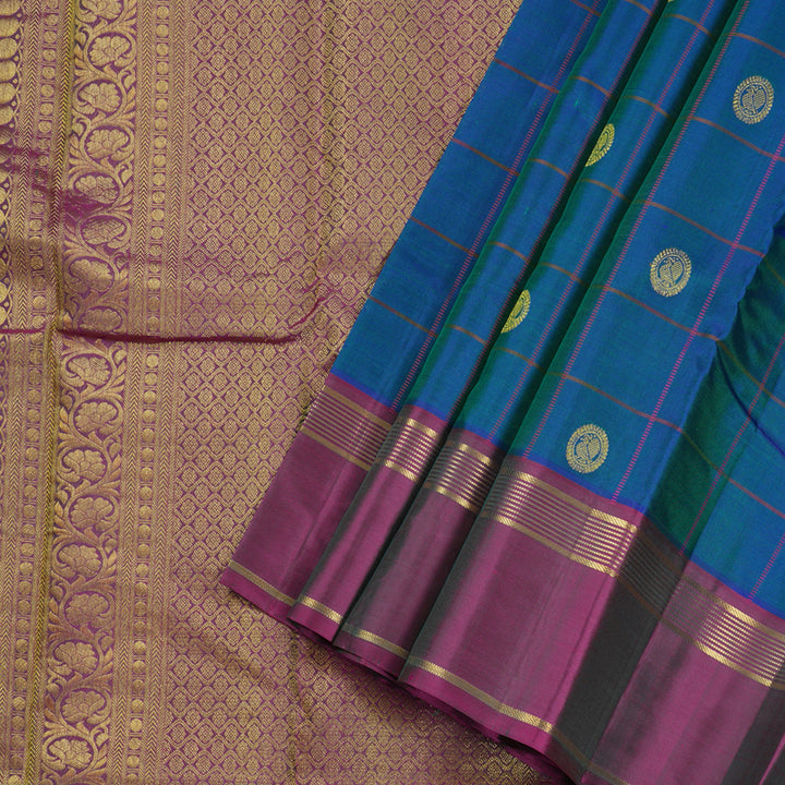 Hayagrivas Peacock Blue Handloom Kanjivaram Silk Saree with Purple Border BBD1212K8-1