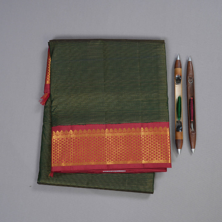 Hayagrivas Bottle Green Handloom Kanjivaram Ten Yards Silk Saree with Maroon Border BBD1212K5-2