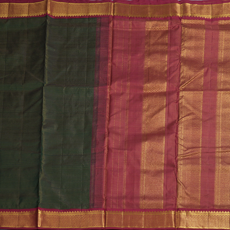 Hayagrivas Bottle Green Handloom Kanjivaram Ten Yards Silk Saree with Maroon Border BBD1212K5-2