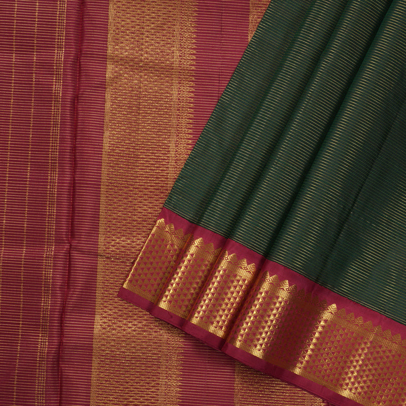Hayagrivas Bottle Green Handloom Kanjivaram Ten Yards Silk Saree with Maroon Border BBD1212K5-2