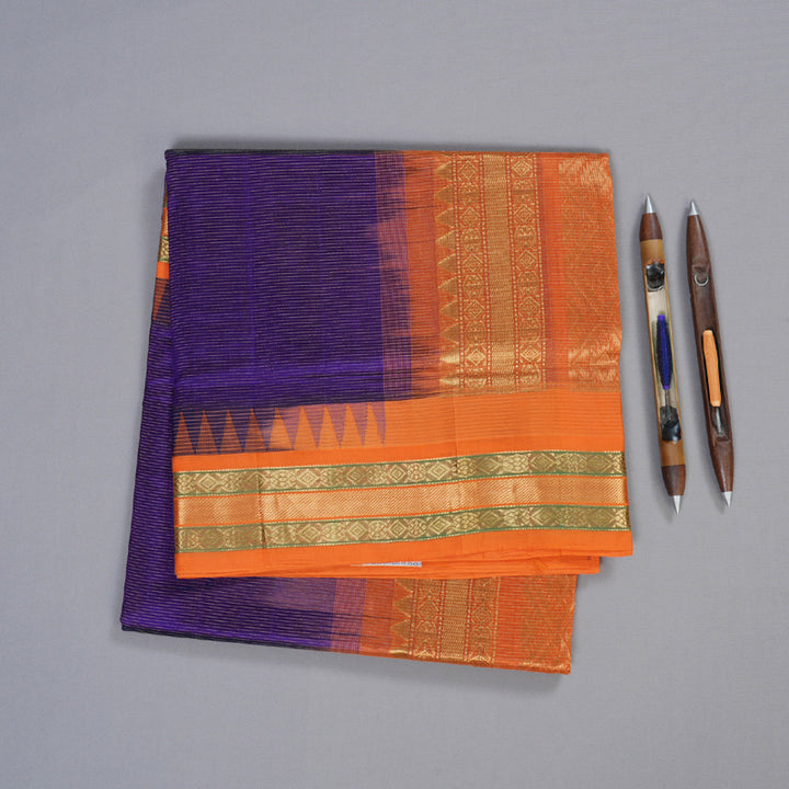 Hayagrivas Handloom Ink Blue With Orange Vairaoosi Silk Cotton Saree BBD1216K6-1