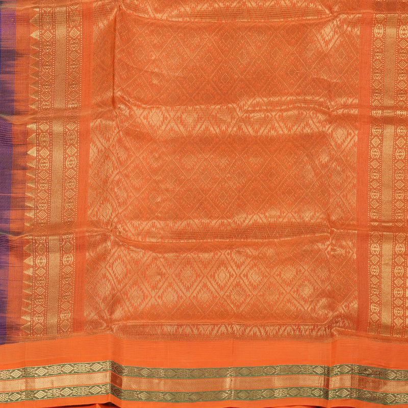 Hayagrivas Handloom Ink Blue With Orange Vairaoosi Silk Cotton Saree BBD1216K6-1