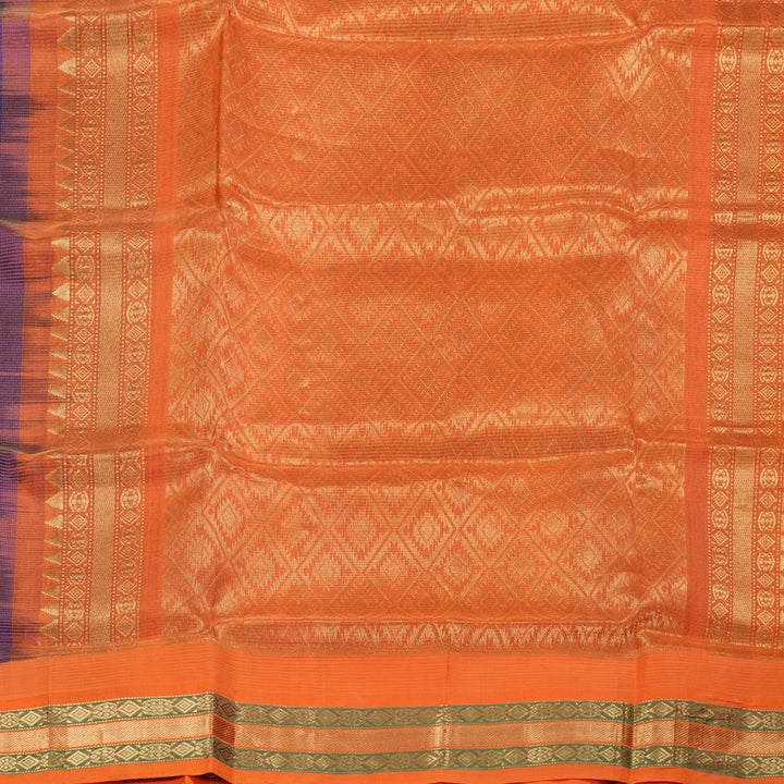Hayagrivas Handloom Ink Blue With Orange Vairaoosi Silk Cotton Saree BBD1216K6-1
