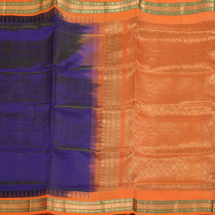 Hayagrivas Handloom Ink Blue With Orange Vairaoosi Silk Cotton Saree BBD1216K6-1