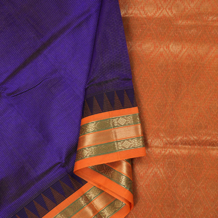 Hayagrivas Handloom Ink Blue With Orange Vairaoosi Silk Cotton Saree BBD1216K6-1
