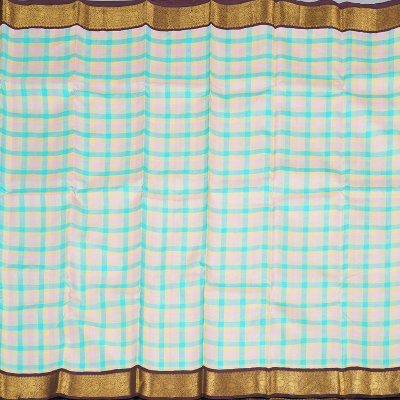 Hayagrivas Multi Color Checks Handloom Kanjivaram Silk Saree with Dark Brown Border BBD1224K4-1