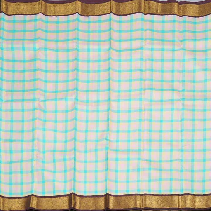 Hayagrivas Multi Color Checks Handloom Kanjivaram Silk Saree with Dark Brown Border BBD1224K4-1