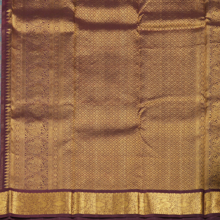 Hayagrivas Multi Color Checks Handloom Kanjivaram Silk Saree with Dark Brown Border BBD1224K4-1