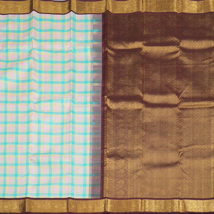 Hayagrivas Multi Color Checks Handloom Kanjivaram Silk Saree with Dark Brown Border BBD1224K4-1