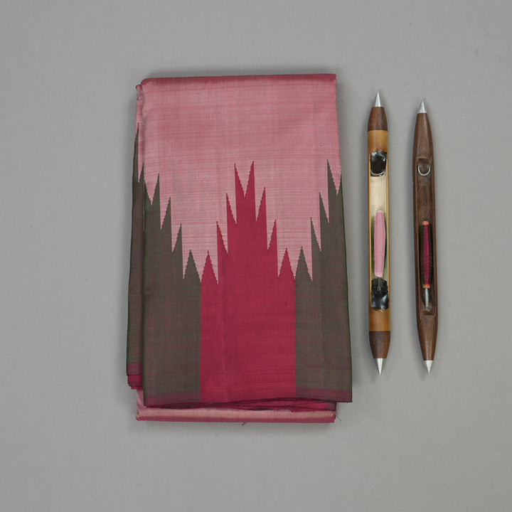 Hayagrivas Onion Pink Handloom Kanjivaram Silk Saree with Maroon And Green Border BBD1226K5-1