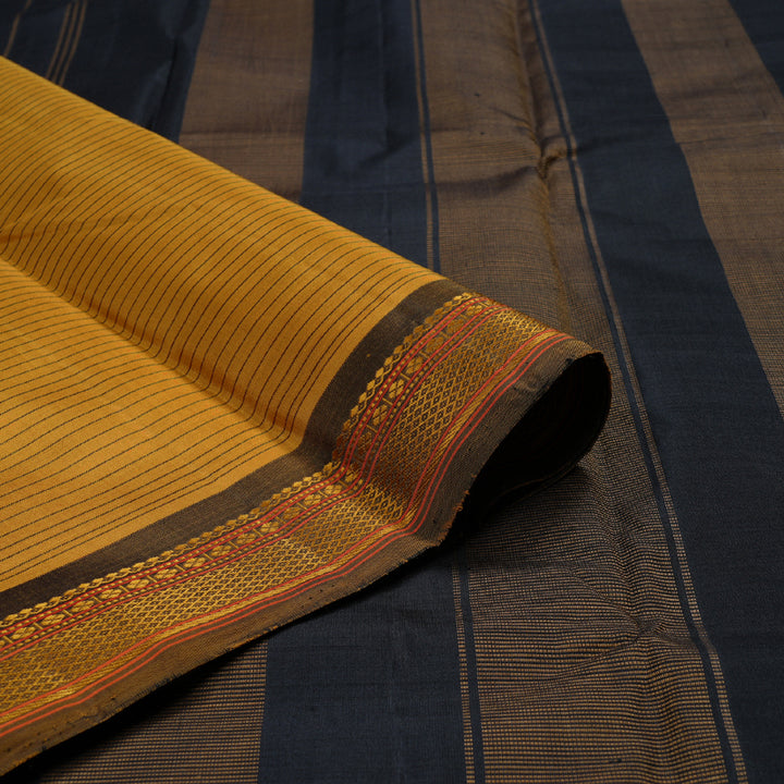 Hayagrivas Mustard Handloom Kanjivaram Silk Saree with Black With Yellow Border BBD1226K5-3