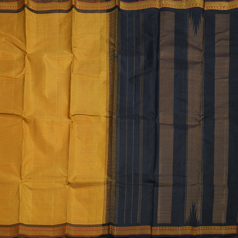 Hayagrivas Mustard Handloom Kanjivaram Silk Saree with Black With Yellow Border BBD1226K5-3